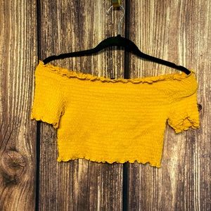 Mustard yellow crop top off the shoulder